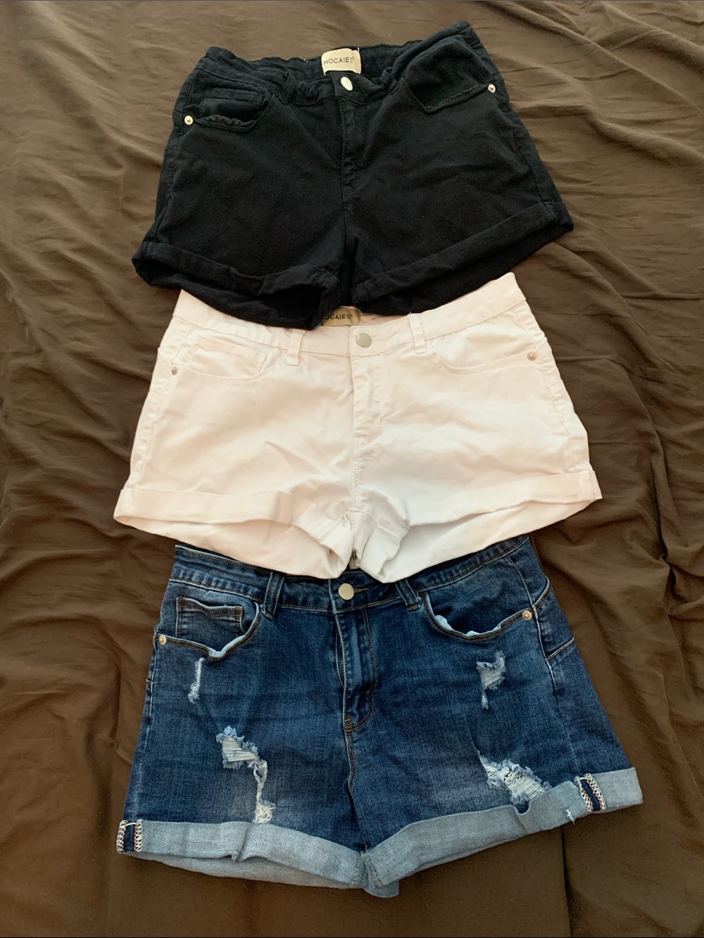 Women's 3-Pack Casual Jean Shorts - Black, White & Blue Denim